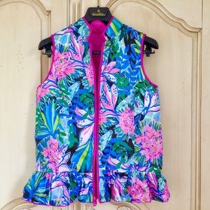 NWT Lilly Pulitzer Elderberry Melanie Reversible Down Ruffle Vest Girls XL 12-14